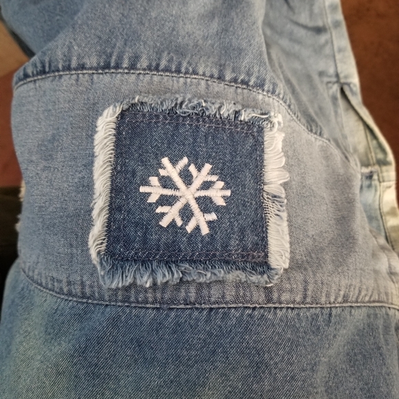 Christmas Snowman Bleu Bayou Blue White Denim Maxi Dress Size 2X - Picture 6 of 8